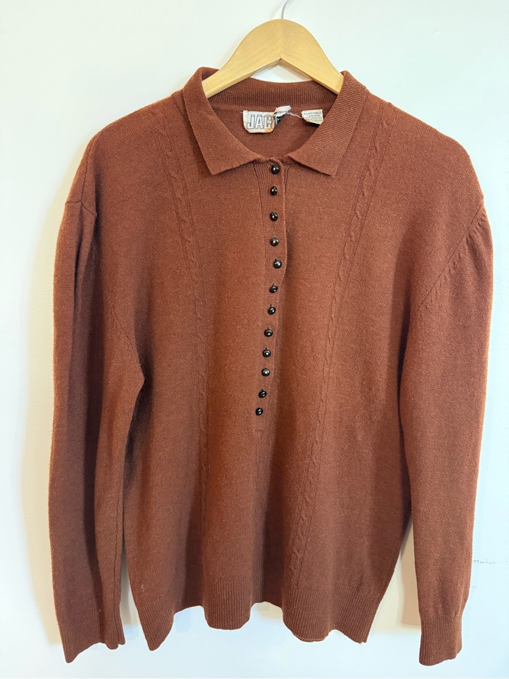 Vintage Jacob Merino Lambswool Polo Sweater Brown Medium